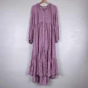 Free People Edie Dress Women XS Boho Cottage Romantic Oversized Button Gauzy